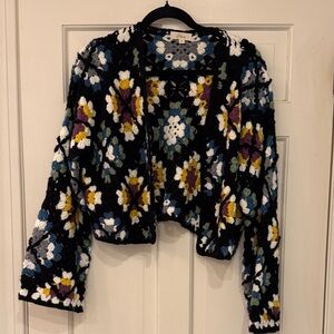 Elan Open Front Multicolor Crochet Cardigan